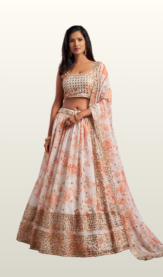 Designer Wedding Wear Organza Lehenga Choli for Women with Sequins & Zari Embroidery Work | Premium 3.5 Meter Flair Collection | Stitched Blouse (32-48)