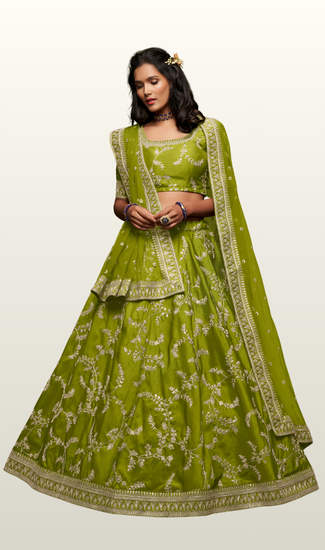 Designer Wedding Wear Art Silk Lehenga Choli for Women with Thread, Zari, Dori & Sequins Embroidery Work | Premium 4.5 Meter Flair Collection | Stitched Blouse (32-48)