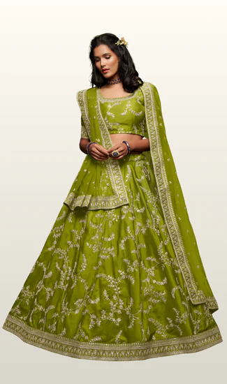Designer Wedding Wear Art Silk Lehenga Choli for Women with Thread, Zari, Dori & Sequins Embroidery Work | Premium 4.5 Meter Flair Collection | Stitched Blouse (32-48)
