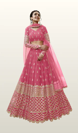 Designer Wedding Wear Georgette Lehenga Choli for Women with Sequins & Zari Embroidered Work | Premium Ethnic Collection | Stitched Blouse (32-48)