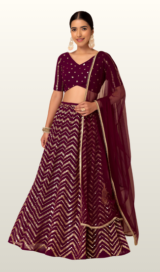 Designer Wedding Wear Georgette Lehenga Choli for Women with Zari & Sequins Embroidery Work | Premium Ethnic Collection | Stitched Blouse (32-48)
