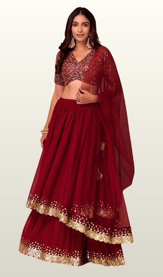 Designer Wedding Wear Georgette Lehenga Choli for Women with Zari & Sequins Embroidery Work | Premium Ethnic Collection | Stitched Blouse (32-48)