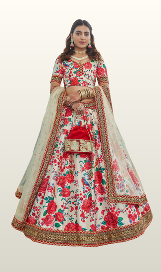 Designer Wedding Wear Art Silk Lehenga Choli for Women with Digital Print, Dori, Sequins & Stone Work | Premium Ethnic Collection | Stitched Blouse (32-48)