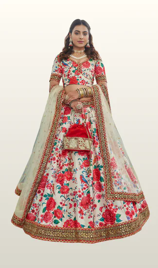 Designer Wedding Wear Art Silk Lehenga Choli for Women with Digital Print, Dori, Sequins & Stone Work | Premium Ethnic Collection | Stitched Blouse (32-48)