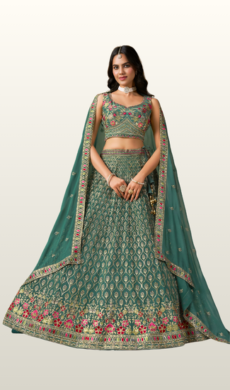 Designer Wedding Wear Georgette Lehenga Choli for Women with Sequins & Thread Embroidered Work | Premium Ethnic Collection | Stitched Blouse (32-48)
