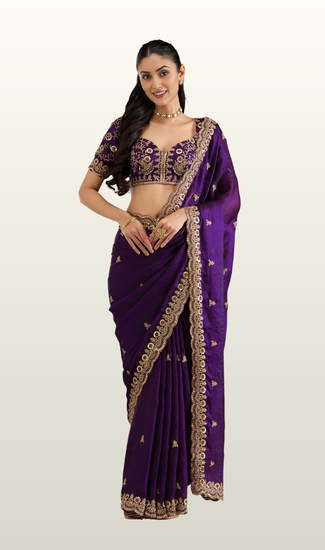 Designer Premium Tissue Saree for Women with Multiple Sequins, Dori, Zari, Diamond & Pearl Embroidery Work | Luxury Wedding & Party Wear Saree Collection