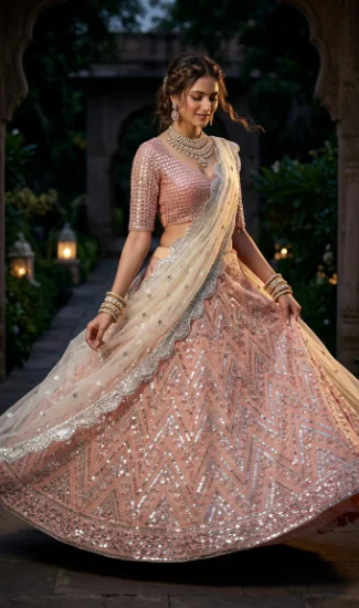 Designer Premium Soft Net Lehenga Choli for Women with 9 mm Sequins Embroidery Work | 3.2 Meter Flared Wedding, Party & Festive Wear Collection | Fully Stitched Blouse (32-48)