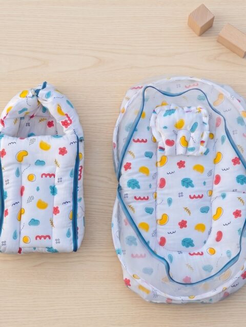 Kaladee Muslin Combo for Newborns | Baby Sleeping Bag & Mosquito Net Bed | Soft Cotton Baby Care Essentials