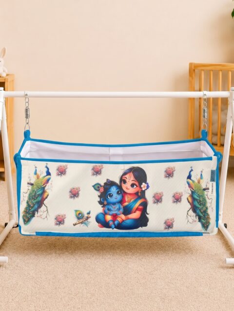 Kaladee Baby Cradle Cover Round Shape | DTF Print Cotton Cradle Sheet | Washable & Skin Friendly