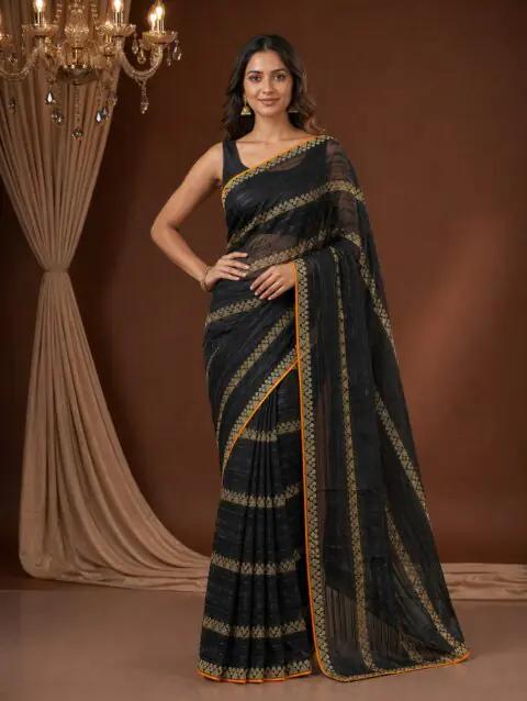 Kaladee Floral Royale Black Saree