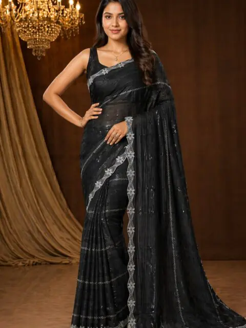 Kaladee Orchid Black Saree